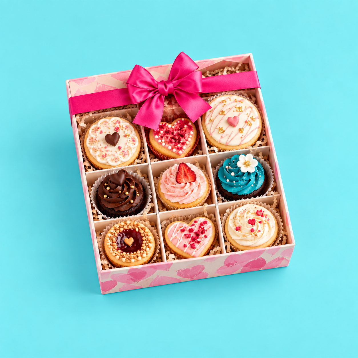 Caja de regalo rosada con selección de dulces artesanales