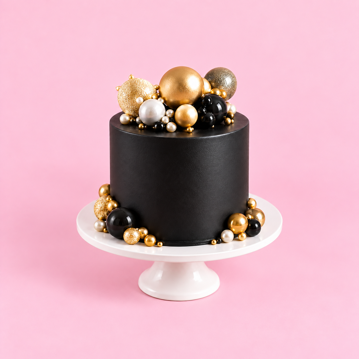 Pastel corporativo negro con esferas doradas