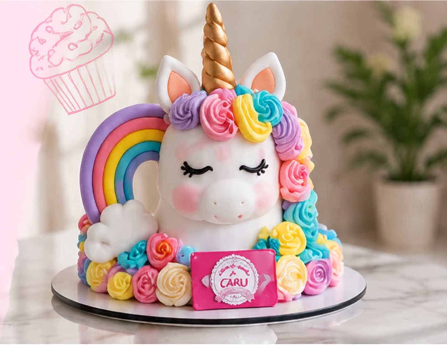 Pastel de unicornio en tonos rosados, turquesa, amarillo y lila